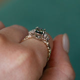 1.55ct Fancy Cushion Cut Montana Sapphire and Diamond Cluster Ring in Two Tone 14k White and 14k Yellow Gold