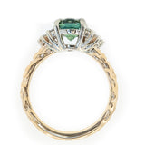 1.55ct Fancy Cushion Cut Montana Sapphire and Diamond Cluster Ring in Two Tone 14k White and 14k Yellow Gold