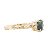 2.09ct Teal Madagascar Parti Sapphire in 14k Yellow Gold Low Profile Evergreen Solitaire with Embedded Diamonds