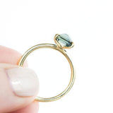 1.84ct Inverted Blue Green Emerald Cut Sapphire in 18k Yellow Gold Prong Setting