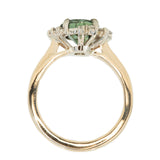 1.94ct Teal Galaxy Sapphire and Asymmetrical Diamond Cluster Ring in Two Tone 14k White and 14k Yellow Gold