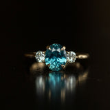 1.78ct Oval Nigerian Sapphire and Diamond Three Stone Ring in 14k Yellow Gold