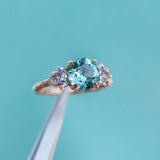 2.89ct Teal Montana Sapphire and Purple Grey Spinel Cluster Evergreen Ring in 14k Rose Gold