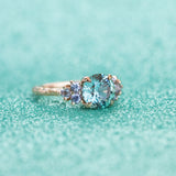 2.89ct Teal Montana Sapphire and Purple Grey Spinel Cluster Evergreen Ring in 14k Rose Gold