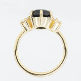 4.05ct Blue Oval Sapphire and Diamond Low Profile Antique Style Three Stone Ring in 18k Yellow Gold