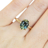 2.20ct Green Oval Nigerian Sapphire Solitaire Ring In 14k Yellow Gold