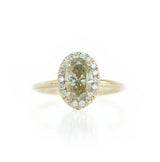 1.12ct Green-Grey Oval Diamond in 14k Yellow Gold Halo Setting