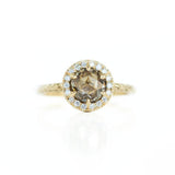 1.12ct Cognac Brown Rosecut Diamond in 14k Yellow Six Prong Low Profile Halo Evergreen Setting