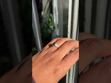 1.80ct Cabochon Sapphire and Diamond Three Stone Antique Milgrain Low Profile Ring in Platinum