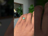 Teal Green Hexagon Moissanite Six Prong Split Shank Solitaire in 18k Yellow Satin Finished Gold