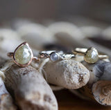 Seattle Leaf Ring Rare Diamond Cabochon in Recycled White Gold - White Rustic Diamond Ring - Seattle engagement ring by Anueva Jewelry