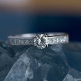 Reclaimed Vintage Diamond Milgrain Engagement Ring - Channel Set Princess Diamond Band - Fine Bridal by Anueva Jewelry