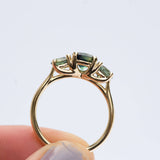 Rare Three Stone Blue Green Sapphire Engagement Ring - Mermaid Bi Color Sapphire Ring in Yellow Gold- Unique Engagement Ring by Anueva