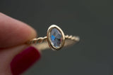 Rosecut White Sapphire Rope Twist Ring - Hand carved yellow gold ring in recycled gold - white rosecut - Unique Engagement Ring by Anueva