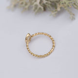 Rosecut White Sapphire Rope Twist Ring - Hand carved yellow gold ring in recycled gold - white rosecut - Unique Engagement Ring by Anueva