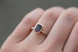watermelon pink and black ombre tourmaline yellow gold gemstone bezel set diamond ring