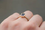 watermelon pink and black ombre tourmaline yellow gold gemstone bezel set diamond ring