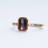 watermelon pink and black ombre tourmaline yellow gold gemstone bezel set diamond ring