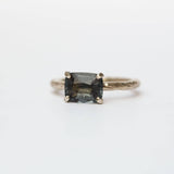 grey cushion spinel recycled gold hand carved grey gemstone engagement ring