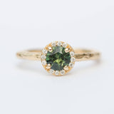 evergreen sapphire halo recycled gold engagement ring