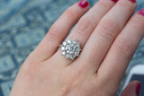 antique style transitional cut grey halo custer antique diamond right hand ring