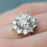 antique style transitional cut grey halo custer antique diamond right hand ring3ctw Antique Diamond Cluster Snowflake Ring - Antique Transitional Diamond Halo - 2ct Grey Diamond - Platinum Engagement Ring by Anueva Jewelry