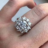 antique style transitional cut grey halo custer antique diamond right hand ring3ctw Antique Diamond Cluster Snowflake Ring - Antique Transitional Diamond Halo - 2ct Grey Diamond - Platinum Engagement Ring by Anueva Jewelry