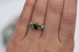 Rare Three Stone Blue Green Sapphire Engagement Ring - Mermaid Bi Color Sapphire Ring in Yellow Gold- Unique Engagement Ring by Anueva