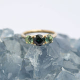 Rare Three Stone Blue Green Sapphire Engagement Ring - Mermaid Bi Color Sapphire Ring in Yellow Gold- Unique Engagement Ring by Anueva