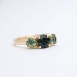 Rare Three Stone Blue Green Sapphire Engagement Ring - Mermaid Bi Color Sapphire Ring in Yellow Gold- Unique Engagement Ring by Anueva