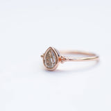 Low Profile Rose Gold Pear Champagne Diamond Ring - Champagne Light Brown GIA Diamond with antique granulation detailing by Anueva Jewelry