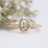 Rosecut White Sapphire Rope Twist Ring - Hand carved yellow gold ring in recycled gold - white rosecut - Unique Engagement Ring by Anueva