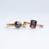 watermelon pink and black ombre tourmaline yellow gold gemstone bezel set diamond ring