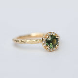 evergreen sapphire halo recycled gold engagement ring