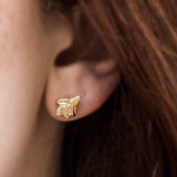 Grecian Gold Leaf Stud Earrings - Real Leaf Castings in Solid Gold - Gold Leaf Earrings - Organic Handmade by Anueva Jewelry