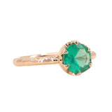 Neon Emerald Low Profile Six Prong Antique Evergreen Solitaires in 14k Yellow and Rose Gold