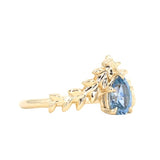 0.85ct Blue Pear Sapphire Pointed Vine Prong Set Ring in 14k yellow gold
