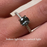 1.15ct Teal-Color Shifting Madagascar Sapphire Four Prong Solitaire with French Diamonds in Platinum