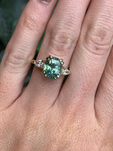 4.44ct Cushion Sapphire And Pear Diamond Side Ring In 14k Yellow Gold