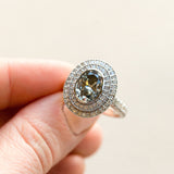 oval grey big double halo diamond 2ct alternative engagement right hand ring