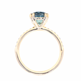 2.49ct Round Teal Blue Montana Sapphire Double Claw Prong Solitaire with French Diamonds in 18k Yellow Gold