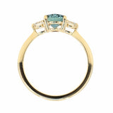 1.54ct Oval Montana Sapphire and Diamond Three Stone Ring in 14k Yellow Gold profile