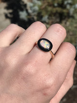 Opal and black jade cabochon ring in 14k Yellow Gold