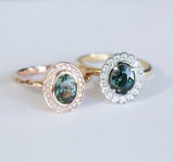 1.67ct Scalloped Halo Oval Sapphire and Diamond Ring in Platinum and 18k Yellow Gold