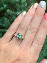 4.44ct Cushion Sapphire And Pear Diamond Side Ring In 14k Yellow Gold