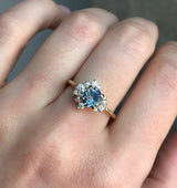 0.88ct Round Tanzanite Asymmetrical Diamond Cluster Ring In 14k Yellow Gold Evergreen Finish