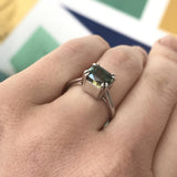 3.56ct Parti Radiant Cut Sapphire Ring, Blue/Green/Yellow/Teal with Double Claw Prongs in 14k White Gold