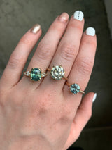 4.44ct Cushion Sapphire And Pear Diamond Side Ring In 14k Yellow Gold