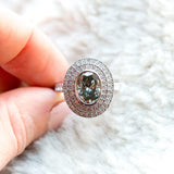 oval grey big double halo diamond 2ct alternative engagement right hand ring