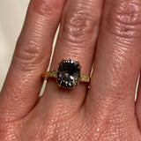 3.05ct Fancy Cushion Color-Shifting Sapphire Double Prong Vintage Cathedral Ring in 14k Yellow Gold